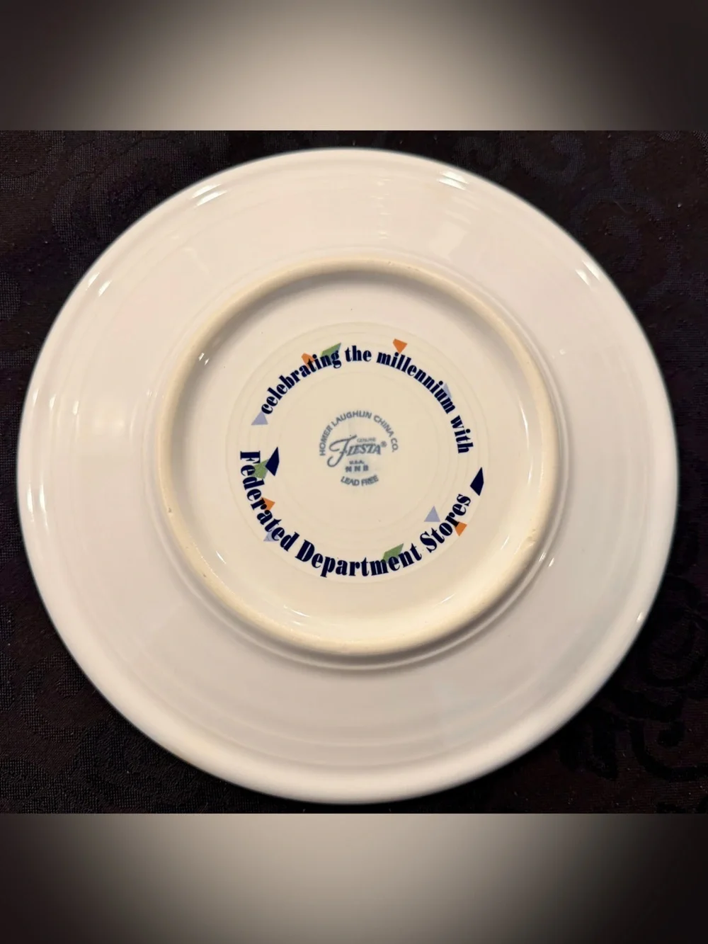 Homer Laughlin White Plate with Blue and Orange Millennium Graphic